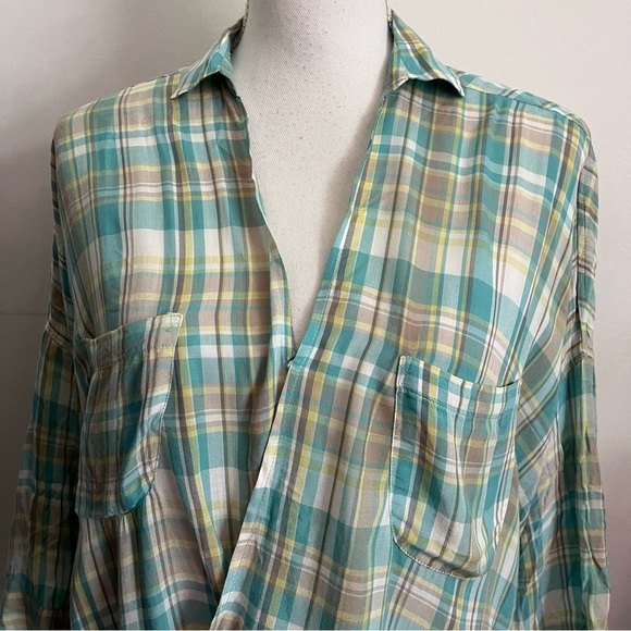 Holding Horses • Wildacre Blue Green Plaid Crossover Shirt - Picture 3 of 5